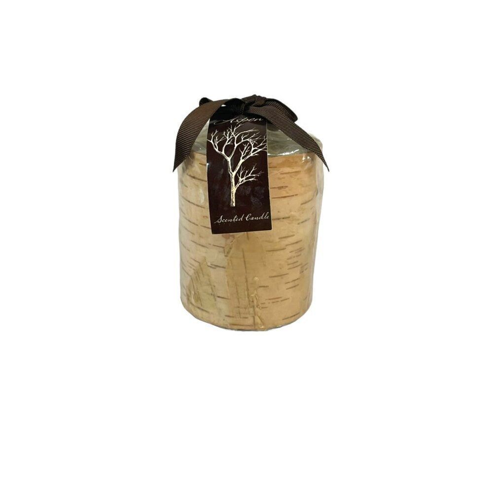Aspen Scented Candle - 4" Pillar Birch Bark Design Lead-Free Wicks DecoGLOW NEW